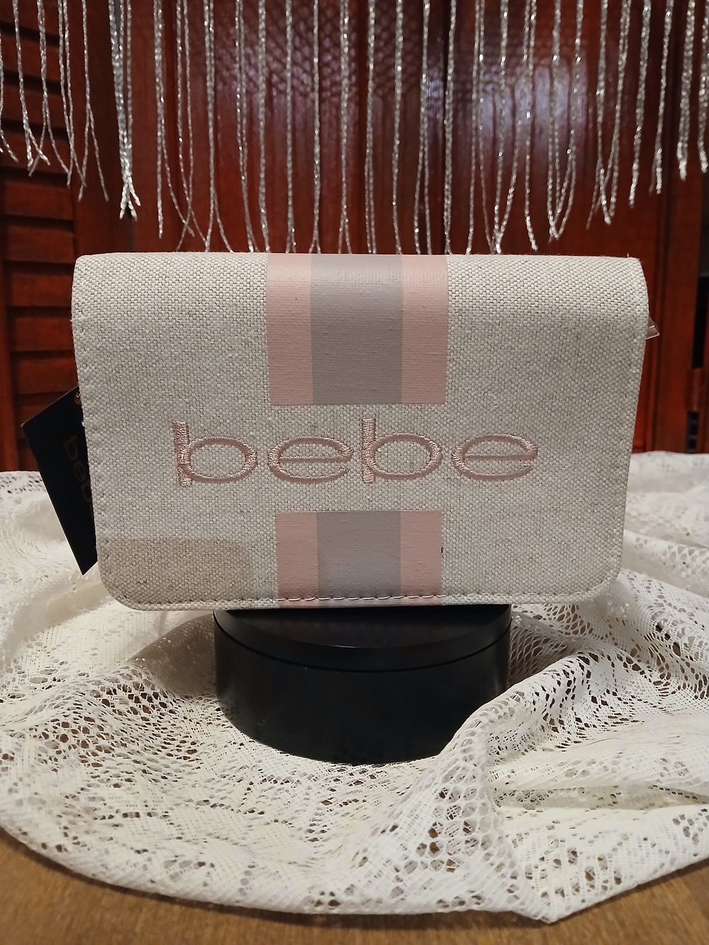 bebe Pink and Cream Crossbody Clutch